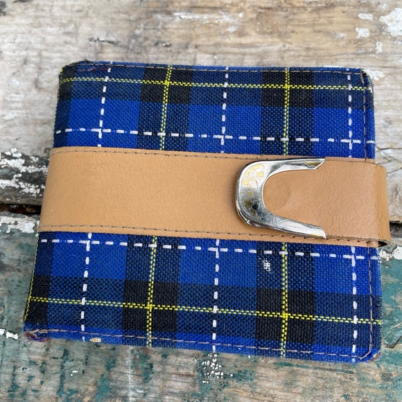 Bags Vintage Blue Plaid Leather Wallet Poshmark
